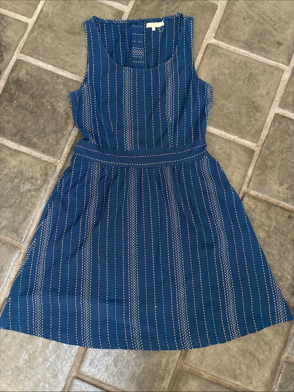 Tulle Navy Blue with colored Striped Sleeveless Dress With Back Cut out